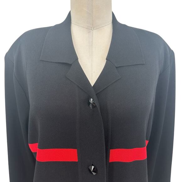 Exclusively Misook Black Red Striped Button‎ Cardigan Sweater Blazer Size Large - Picture 2 of 9